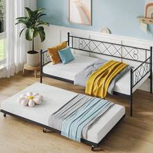 Huisuilinss Twin Daybed With Trundle,Metal Twin Bed Frame With Stylish Headboard,Sofa Bed Frame,Metal Daybed Trundle Bed Twin,Steel Slat Support For Living Room Bedroom Guest Room - Black - View 5