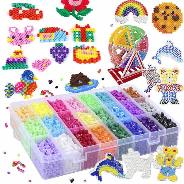 Set de 5000 piezas de cuentas de fusión de 5 mm, 24 colores con efecto dorado, perlas de arte de píxeles, juego de rompecabezas 3D para manualidades y joyería, regalo hecho a mano