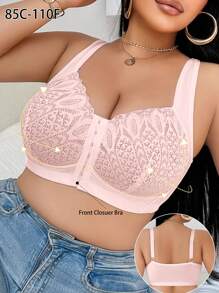 Plus Size Women's Fashion Comfortable Wireless Lace Patchwork Bra, Lift
