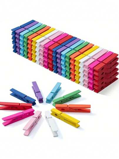 50 piezas Pinzas de madera de colores, pinzas para colgar fotos, pinzas para notas lindas, pinzas de ropa, pinzas de carpeta, pinzas de fotos de madera, adecuadas para manualidades, decoraciones DIY multifuncionales