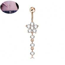 1pc Clover Dual Zirconia Flower Navel Ring, Titanium Alloy Hollow Ball Belly Button Piercing With 3A Zirconia - Silver - View 13