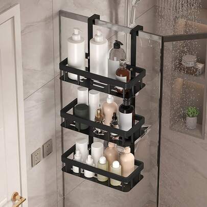 1pc Elegant Black 2/3-Tier Hanging Shower Caddy, Space-Saving Design, Essential Bathroom Accessory, Modern Bathroom Storage Solution, Durable Construction Bathroom Accessories Bathroom Tools Bathroom Accessories