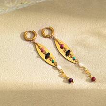 1 Pair Handmade Beaded Natural Stone & Faux Pearl Earrings, Stainless Steel With Plating, Waterproof & Fade-Resistant, Bohemian Resort Style Fashion Jewelry