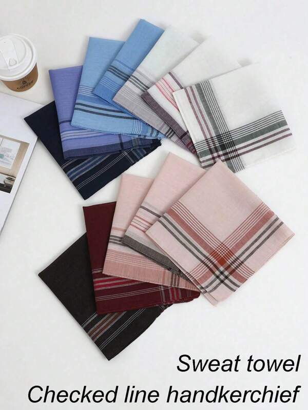 24pcs Classic Men Absorbent Plaid Handkerchiefs, Thin Old-Fashioned Style Hankie For Elders And Elderly Women, Sweat Wiping Cloth Small Square Handkerchief