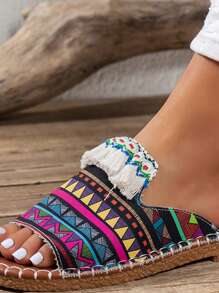 Sandalias tipo chanclas con tacón grueso para mujer, duraderas, antideslizantes, de fácil puesta, para playa, caminar, exteriores, con estampado floral, punta abierta, baja, con forro de tela suave y suela de goma