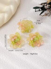 Set de 3 piezas de pendientes y anillo con diseño floral degradado verde minimalista, adecuado para uso diario y festivo de las damas
