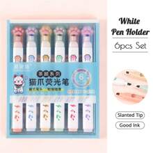 6 pezzi/confezione, evidenziatori a forma di zampe di gatto kawaii, colori pastello, pennarelli da disegno, penne fluorescenti, regalo di cancelleria, materiale scolastico carino, forniture scolastiche, ritorno a scuola