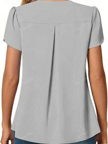 Plus Women's Solid V-Neck Petal Short Sleeve Blouse Tops