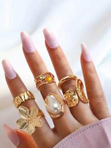 6 Stück/Set Punk Ringe Set für Frauen, vintage geometrisches Ringe Set, modischer personalisierter Schmuck, passend zu täglichen Outfits, Party-Accessoires