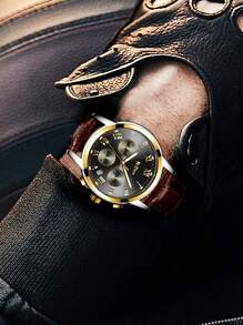 BIDEN BIDEN Men's Classic Roman Digital Watch - Fashionable Date Quartz Watch, PU Leather Strap - Elegant And Comfortable Casual Watch, Suitable For Men's Parties And Daily Wear, Best Gift For Men+Gift Box
