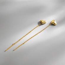 2 Peças Brincos de Corrente Dourada em Forma de Coração Simples e Elegantes, Brincos com Borla em Forma de Coração Minimalista, Joias da Moda para Meninas