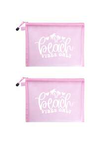 Maestra Mesh Cosmetic Bag Lipstick & Cushion Puff Storage Portable Make-Up Bag, Beach Letter Transparent Organizer Bag,Coconut Tree, Heart-Shaped Patternhanging Toiletry Bag,Clear Cosmetic Bag Travel Essentials Travel Accessories Travel Bag For Vacation Holiday Back To School School Stuff Glasses Case Sunglasses Women