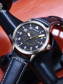 OCHSTIN Herren mechanische Piloten-Armbanduhr, Luxus Selbstaufzug Leder mechanische Herren Uhr mit Datum, Geschenk für Männer mit orange/gelb/schwarzem Zifferblatt