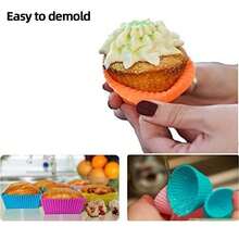 12 件随机硅胶纸杯蛋糕烤盘圆形松饼烘焙模具可重复使用纸杯蛋糕模具 - 彩色 - 查看 11