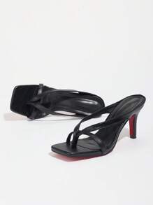 Sandalias de tacón alto de suela roja con puntera cuadrada, estilo cómodo y abierto, ideales para fiesta/vacaciones, nuevos modelos de 2025 para mujer