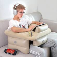 Escritorio inflable de la computadora, tabla suave portátil inflable del regazo, tabla plegable de la cama del apoyabrazos, tabla del regazo del ordenador portátil, conveniente para los estudiantes adultos que trabajan que juegan el aprender en coche del sofá de la cama - Beis - Ver 2