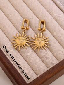 1 Paar 18 Karat vergoldete Edelstahl Vintage goldfarben U-förmige Sonnen Anhänger Ohrringe Schmuck Geschenke geometrische Sonnenstrahl Ohrstecker zum täglichen Tragen für Frauen
