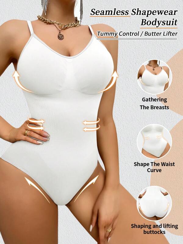 Damski kombinezon modelujący, gorset wyszczuplający talię, regulowane ramiączka spaghetti