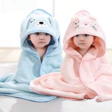 2pcs Set Baby Hooded Animal Face Capes, Unisex Infant Unique Animal Design, Super Soft Towels, All Season, Toddler Plush Cartoon Bathroom Products Wrapping Shawl, Multipurpose As Swaddle, Blanket, Stroller Canopy, Beach Towel, Baby Gift