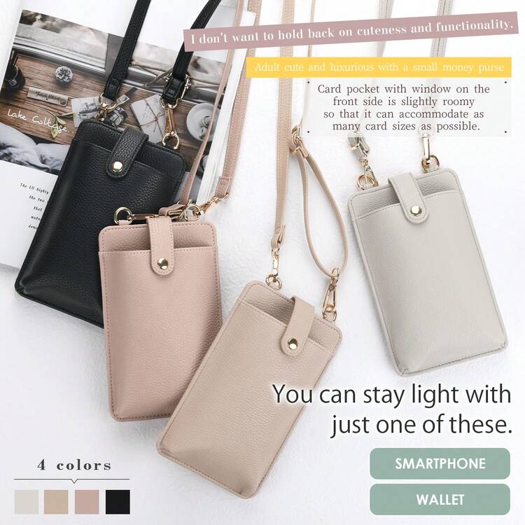 Esta Bolsa de Ombro/Bolsa Transversal/Carteira de Telefone de Couro Legítimo Compacta é Leve e Versátil. Ela apresenta um design de fechamento com zíper e uma alça de ombro ajustável, tornando-a adequada para as mulheres usarem como uma carteira transversal. - Multicolorido - Visão 1