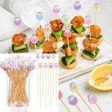 [Quantity Options] Bamboo Flower Bud Mixed Color Decorative Bamboo Skewers, With Flower Top, Simple Ins Style, For Hamburger, Fruit, Food Decoration, Party, Wedding, Back To School, Gathering, Gift, Healthy Handling Of Food
