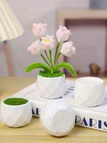 2 件简约陶瓷多肉植物花盆，大型砖石设计花盆，适用于室内外办公桌