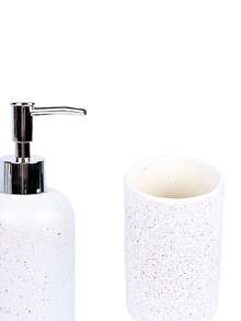 2-Piece Ceramic Bathroom Accessories Kit With Toothbrush Holder And 300ml Liquid Soap Holder, White With Silver - trắng - Xem 2