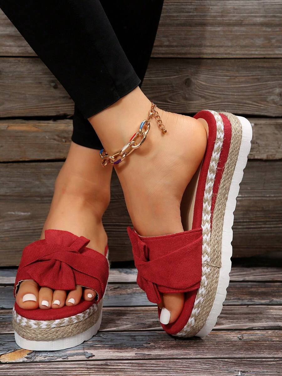 Sandal Wanita Model Baru dengan Hak Platform dan Sol Tebal, Sepatu Kasual Nyaman, Cocok untuk Pakaian Musim Semi dan Musim Panas - Merah - View 1