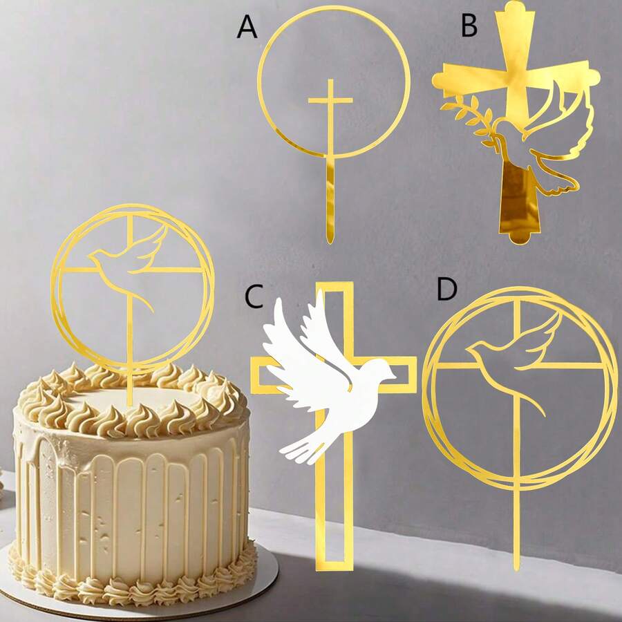 5 件/3 件/1 件金色亚克力洗礼十字架蛋糕装饰适用于洗礼圣餐主题派对蛋糕甜点烘焙装饰 - 彩色 - 查看 1
