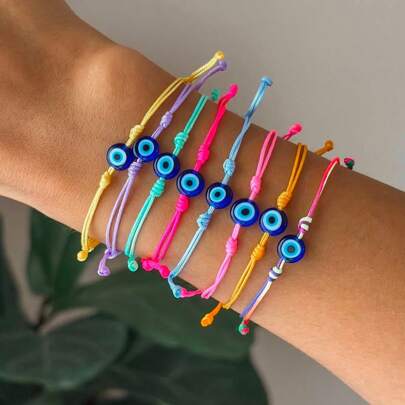 Set de 8 piezas de cuentas de vidrio planas azules de 10mm para hacer pulseras, adecuado para uso diario de hombres y mujeres, apilable, para combinar en verano