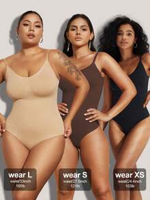 1 bộ áo định hình liền thân không đường may dành cho nữ, kiểu quần lọt khe, áo định hình giúp thon gọn vóc dáng, áo định hình vòng eo, đồ tập eo. - Màu be - Xem 11