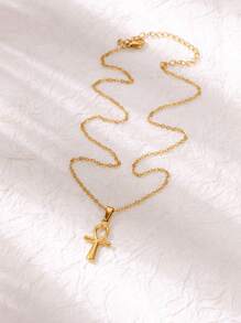 1Pc Ancient Egyptian Cross Pendant Necklace 18K Gold Plated Stainless Steel Adjustable Chain Necklace Eternal Jewelry Fashion Accessories