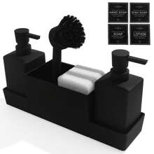 6pcs/Set Kitchen Sink Countertop Organizer Set, Plastic Soap Dispenser With Sponge Holder, Dish Brush, Sponges And Storage Tray, Modern Design For Home Cleaning Bathroom Decor Fall Decor Bathroom Accessories Back To School