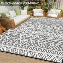 Outdoor Rug,Patio Rug,Reversible Portable Outdoor Plastic Straw Rug,Camping Rugs For Outside RV,Large Waterproof Area Rugs For Patio,Deck,Picnic,Porch,Balcony(6'x 9',White&Gray)