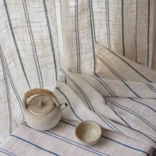 1pc Linen Sheer Thicker Japanese Style Linen Blue Striped Window Curtain, For Bedroom And Living Room - Multicolor - View 10