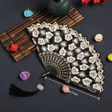 2pcs Retro Cherry Blossom Hand Fans - Romantic Red, Blue, White And Black Plastic Hand Fans - Suitable For Summer, Dance, Photography And Gifts - Perfect For June Festivals, Mother's Day, Graduation, Independence Day, Etc., Cherry Blossom Themed Items