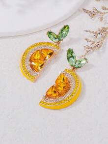juran 1 Pair Cute Rhinestone Fruit Lemon Pendant Earrings, Fun Party & Casual Daily Wear Jewelry Gift For Women - Yellow - View 3