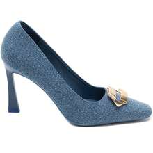 Elegant High Heels With Slim Stiletto Heel And Decorative Geometric Buckle - JEANS - View 2
