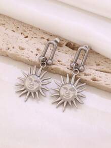 1 Paar 18 Karat vergoldete Edelstahl Vintage goldfarben U-förmige Sonnen Anhänger Ohrringe Schmuck Geschenke geometrische Sonnenstrahl Ohrstecker zum täglichen Tragen für Frauen
