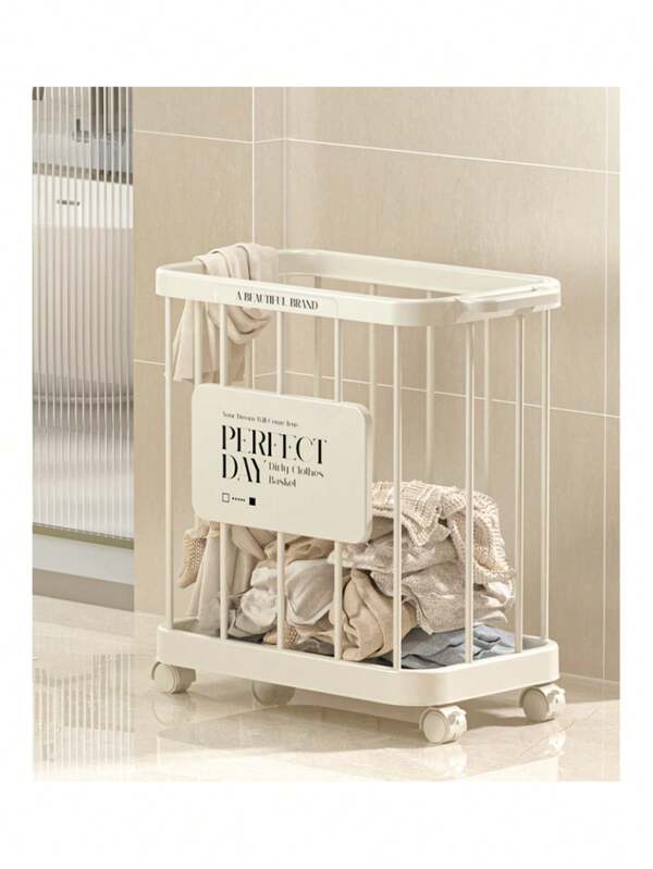 1pc Plastic High-End Movable Laundry Basket, Clothes Storage Holder, Home Use Yoga Mat Organizer, Bathroom Garment Rack