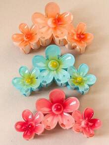 3 件套花朵发夹女士优雅发爪大抓夹渐变色发抓夹发饰发爪爪夹发夹发夹发夹发夹发夹，海滩配饰秋冬度假装女士