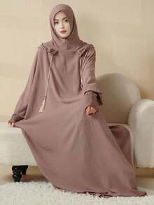 One Piece Traditional Clothing Hooded Abaya Tassel Prayer Dress Kaftan Robes Women Modest Dresses