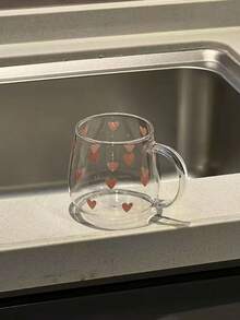 1pc Ins Style Heart-Shaped Glass Mug, High Borosilicate Glass Heat Resistant Coffee Cup With Handle, Suitable For Breakfast, Milk, Afternoon Tea, Latte Art, Juice, Tea, Couple Gift - Multicolor - View 8