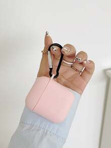 Matte Pink Bluetooth Earphone Case, Comes With 1 Earphone Case Hook, Compatible With Airpod Case - Pink - View 3