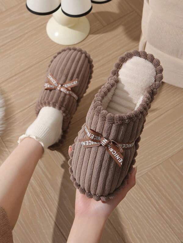 نعال منزلية دافئة للنساء جديدة للخريف/الشتاء من الكورديرور، بأصابع مغلقة وذات فيونكة، نعال داخلية للمنزل