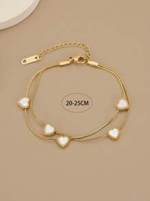 1pc Cloud White Natural Shell Heart Shaped Stainless Steel Sweet Cute Anklet For Women