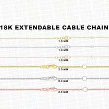 18K Solid Gold Diamond Cut Cable Chain Necklace, 16"- 18" Inch, Gold Chain, 1.0mm- 2.0mm Wide Extendable Necklace Woman - 1.0mm Rose Gold - View 1