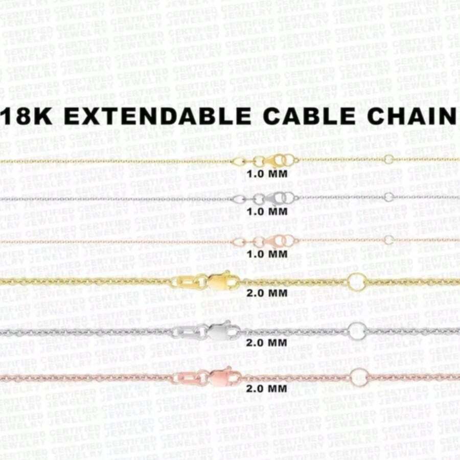 18K Solid Gold Diamond Cut Cable Chain Necklace, 16"- 18" Inch, Gold Chain, 1.0mm- 2.0mm Wide Extendable Necklace Woman - 1.0mm Rose Gold - View 1