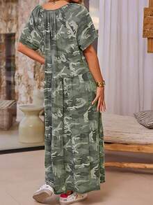 Robe courte à manches courtes avec imprimé camouflage pour femmes de grande taille - Multicolore - Voir 3