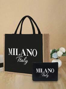 Linen Tote Bags And Small Bags With "Milano" White Letter Print, Coin Purse And Tote Bag Combination, Personalized Gift Packaging, Large Capacity Portable Casual Storage Handbags, Supermarket Shopping Bags. Multifunctional Portable Teacher Handbags, Holiday Shoulder Bags, Suitable For Daily Commuting, Business Trips, Beach Vacations, Can Be Given As Gifts To Friends, Family, Birthday Gifts, Mother's Day Gifts, Teacher's Day Gifts.